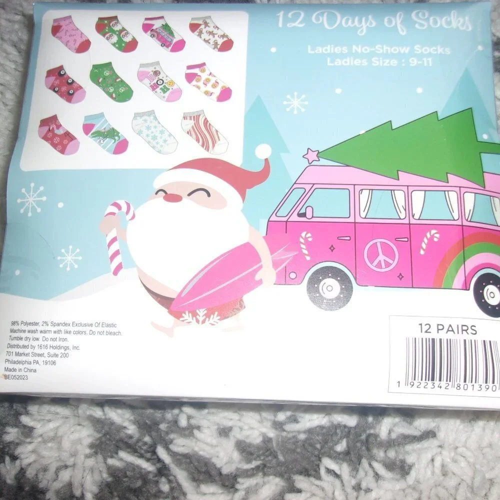 12 days of socks Christmas Ladies no show size 9-11 new Advent